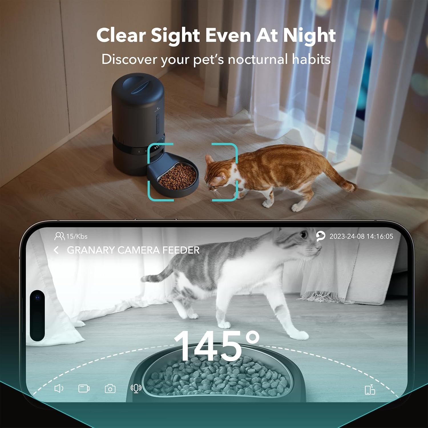 Automatic Cat Feeder with Camera, 1080P HD Video with Night Vision, 5G Wifi Pet Feeder with 2-Way Audio, Low Food & Blockage Sensor, Motion & Sound Alerts for Cat & Dog Single Tray