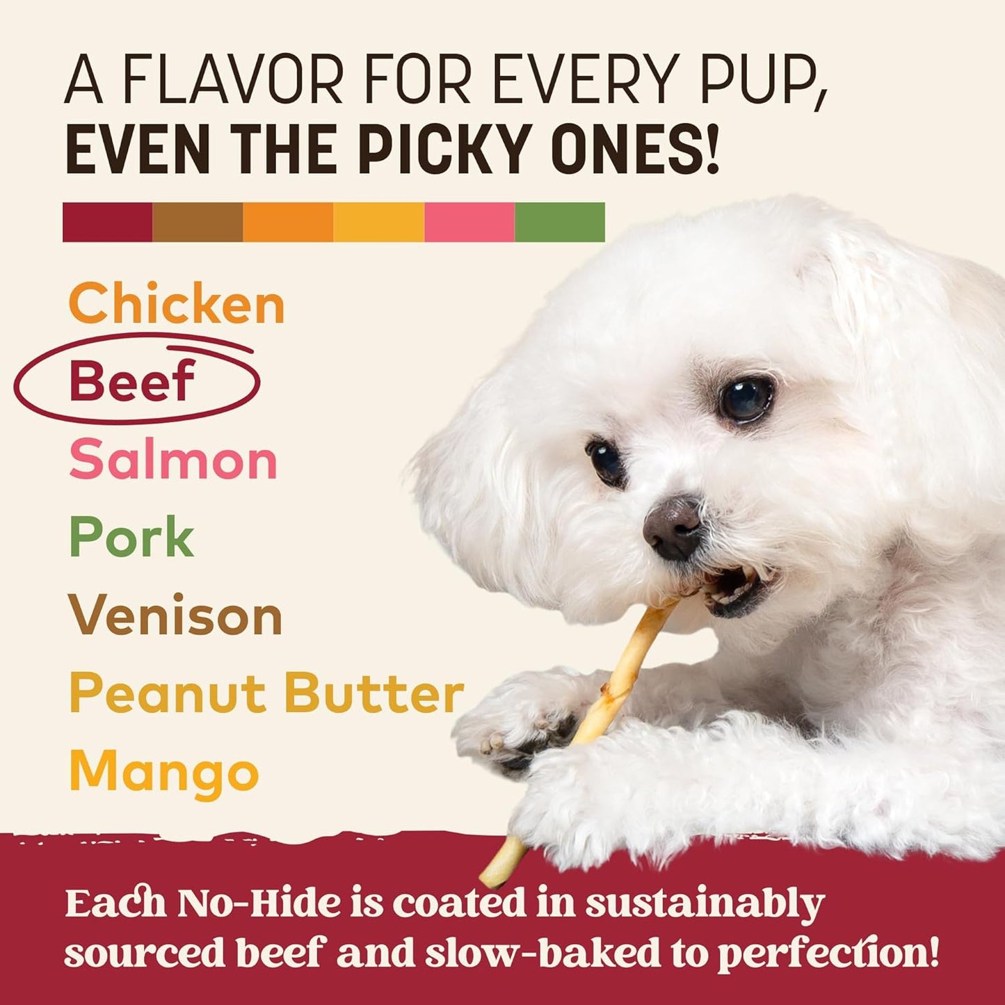 No Hide Stix - Long Lasting Rawhide Free Small Dog Chews Sticks, Beef - 20 Count Value Pack