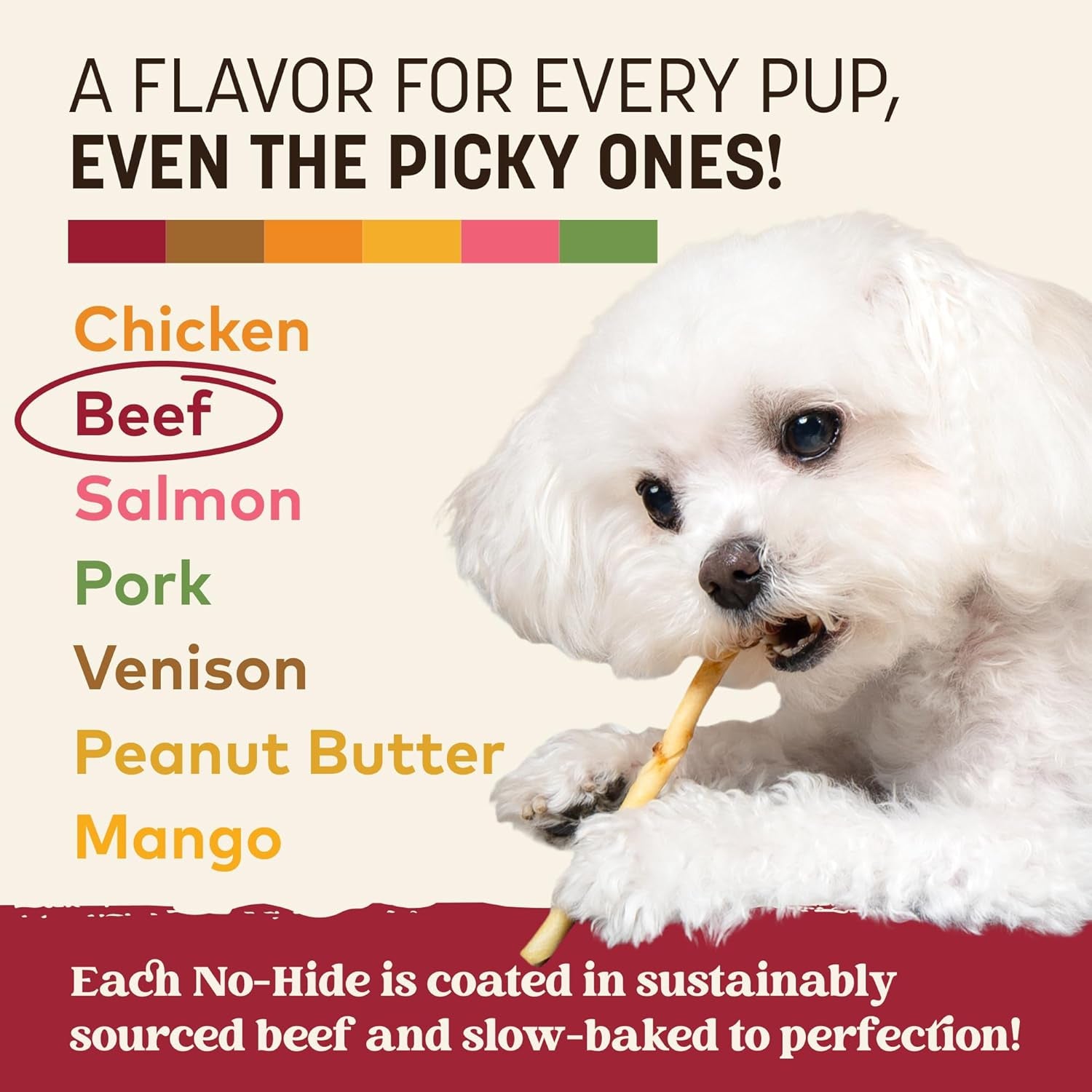 No Hide Stix - Long Lasting Rawhide Free Small Dog Chews Sticks, Beef - 20 Count Value Pack