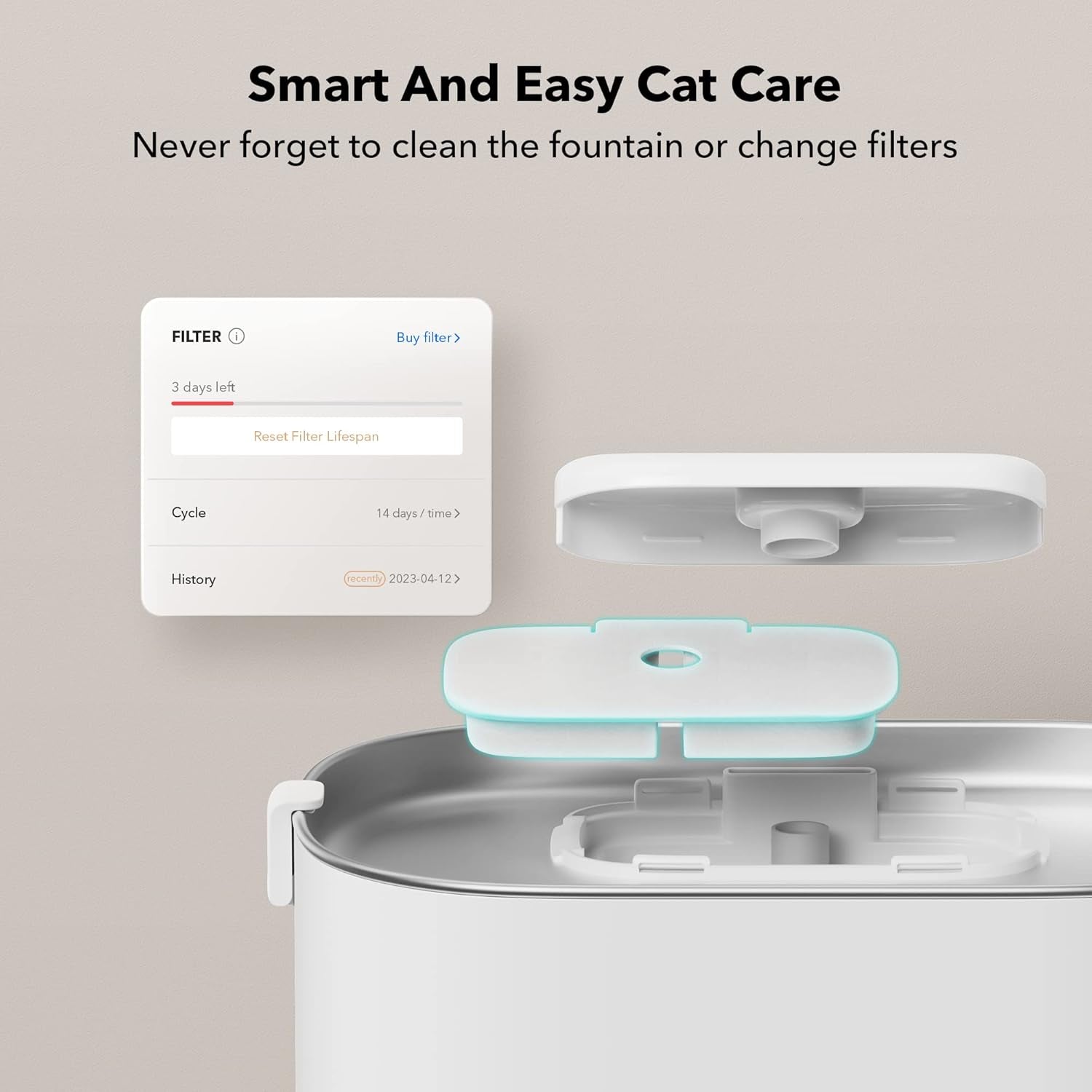 App-Controlled Cat Water Fountain, Pet Water Fountain with Stainless Steel Tray, Water Fountains for Cats Indoor with Drinking Monitoring, Cat Fountains for Drinking with 2 Wireless Pumps