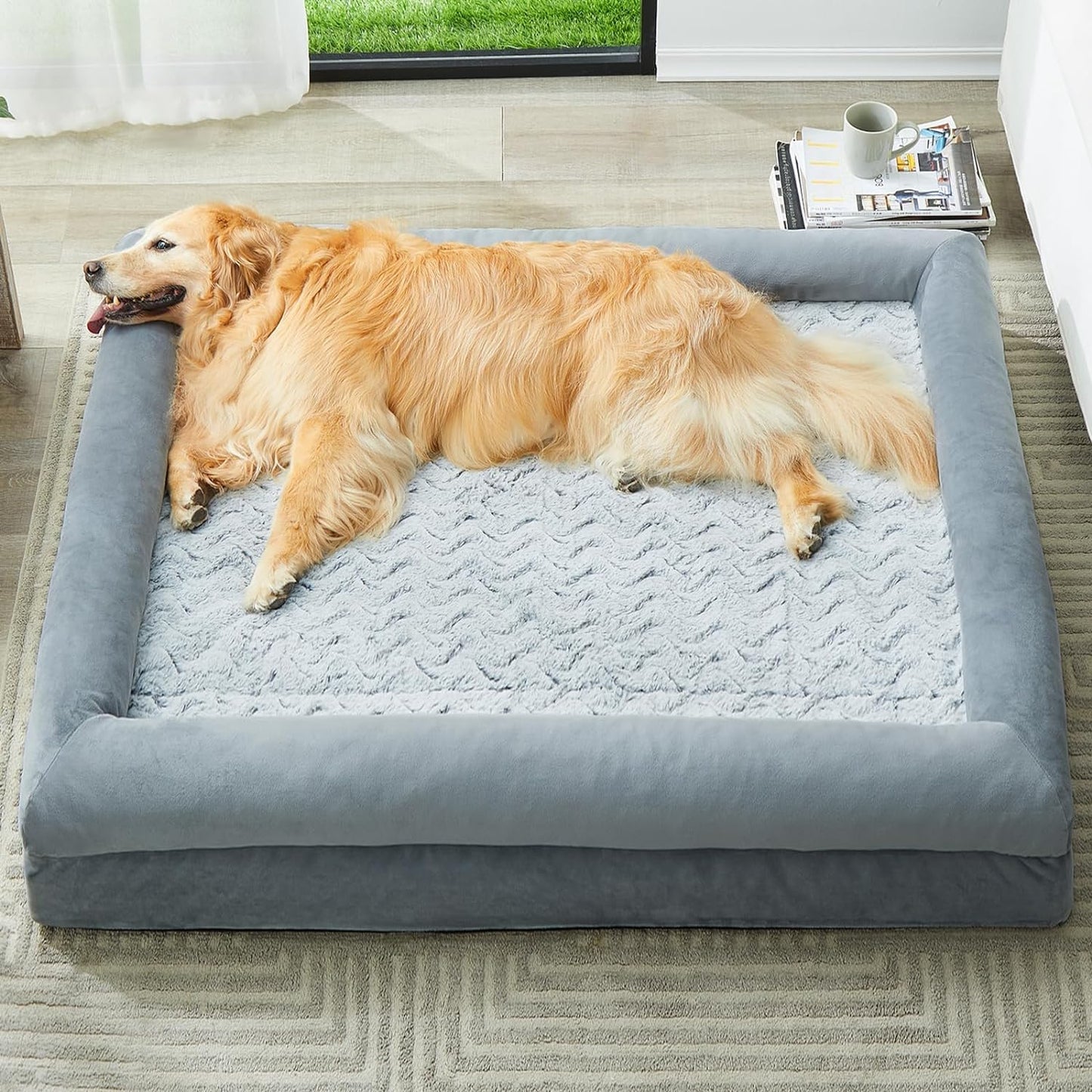 XXL Extra Large Dog Bed, Washable Dog Couch with Removable Waterproof Cover, Orthopedic Large Pet Sofa Bed with Bolster Sides for Sleeping