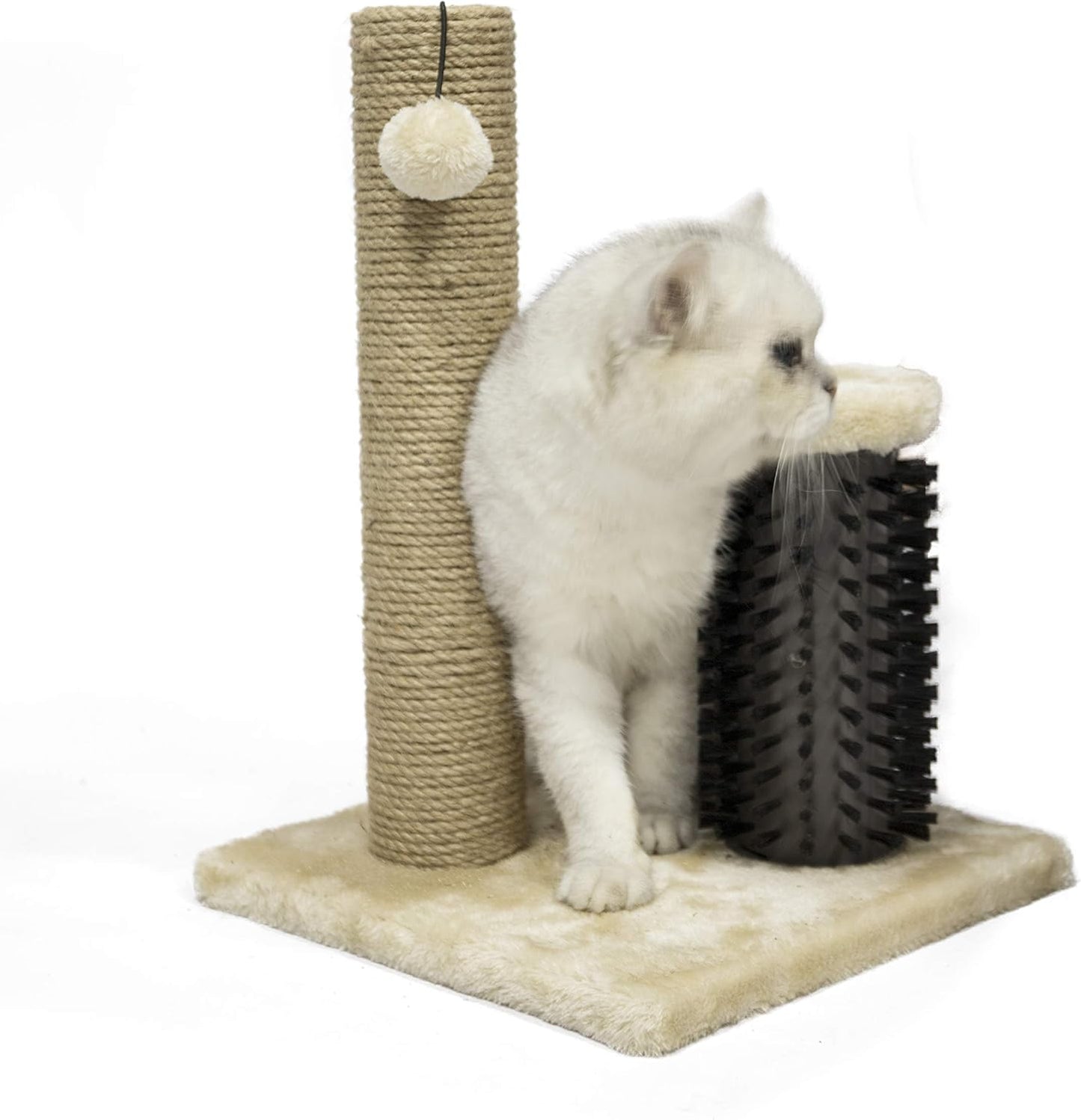 Cat Scratcher - Indoor Classic Single Cat & Kittens Scratching Post with Brush, Small (16.5" H) - Beige