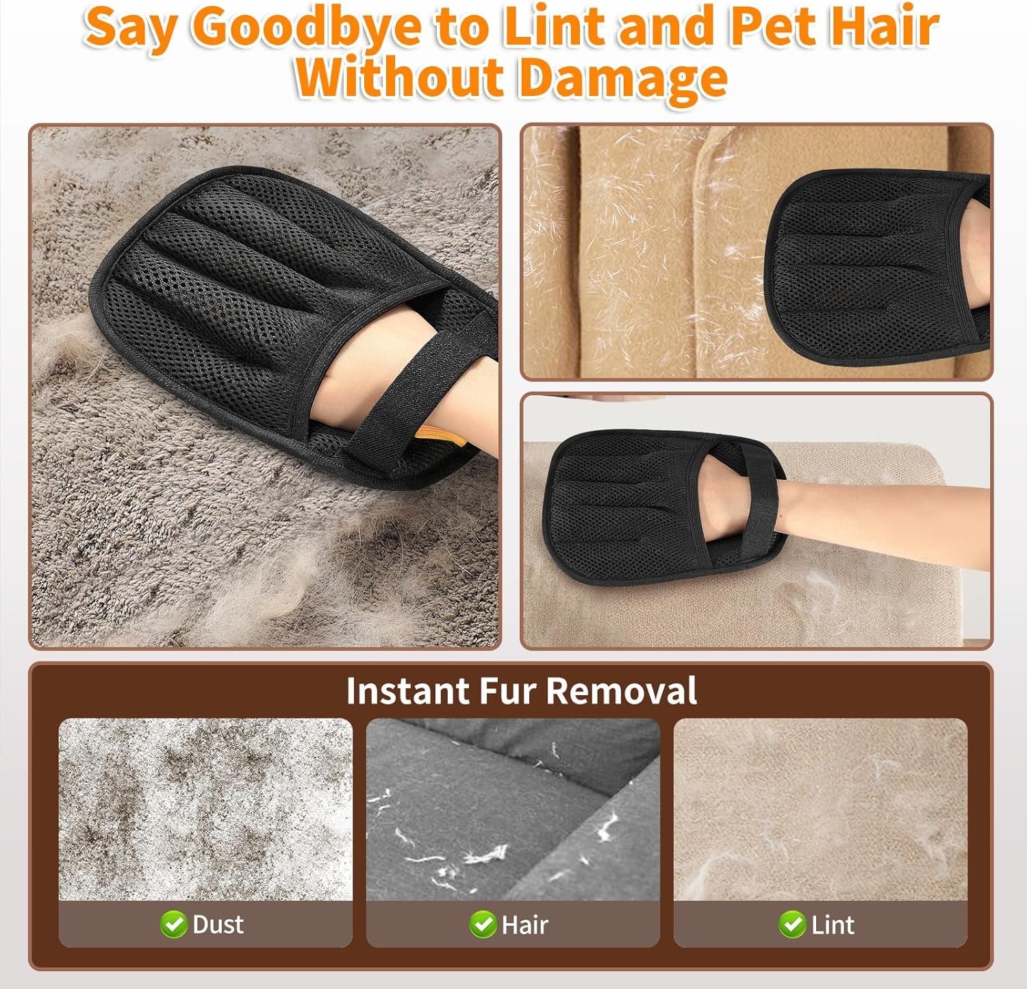 Pet Hair Removal Glove for Cats & Dogs, 2025 Newly Upgraded Five-Finger Electrostatic Pet Hair Gloves, Reusable Pet Hair Remover Tool for Laundry, Couch, Carpet, Car Seat