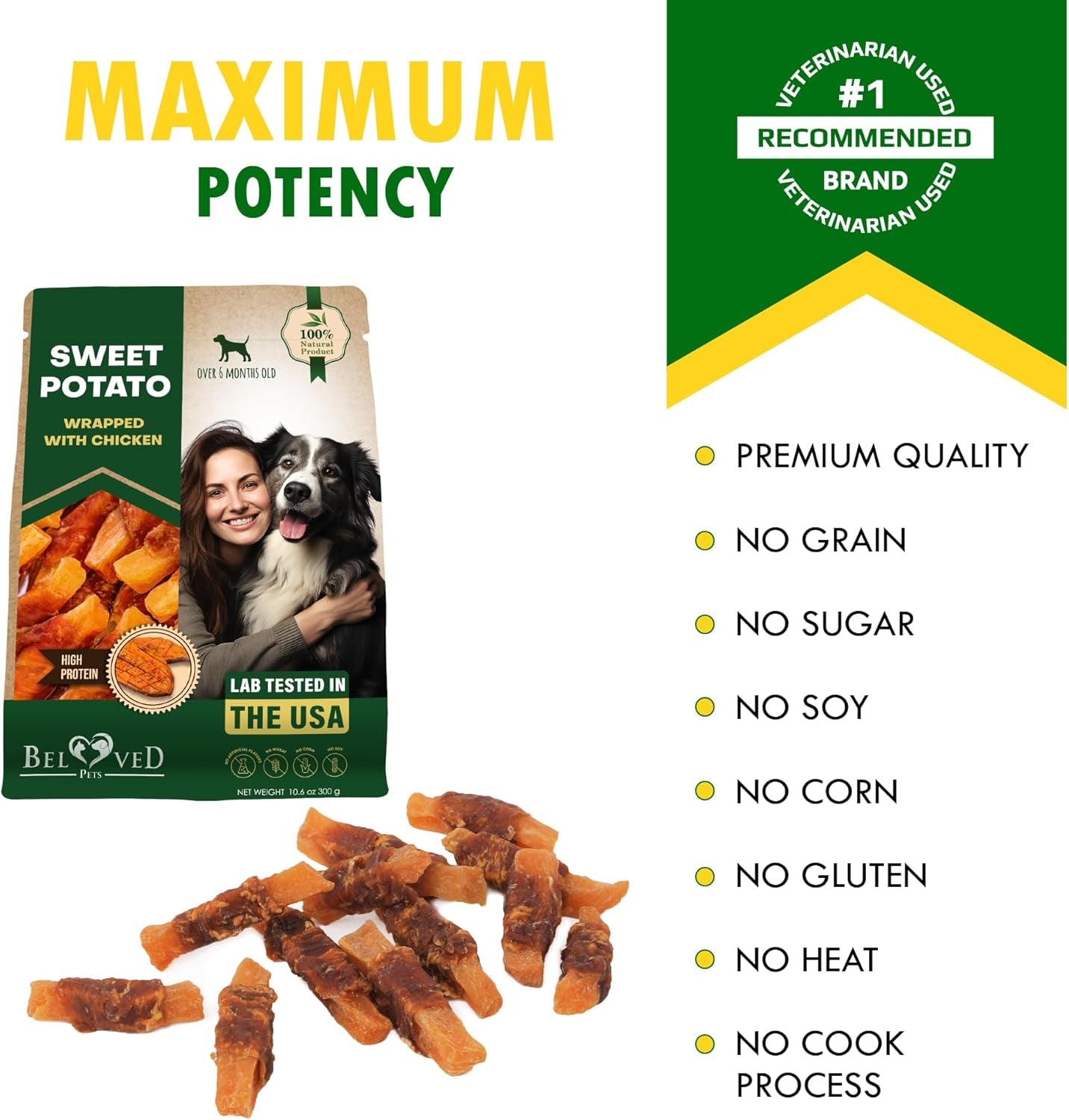 Dog Treats Sweet Potato Wrapped with Chicken 11 Oz & Pet Natural Chew - Grain Free Dried Snacks in Bulk - Best Twists for Training Small & Large Dogs - Made for USA