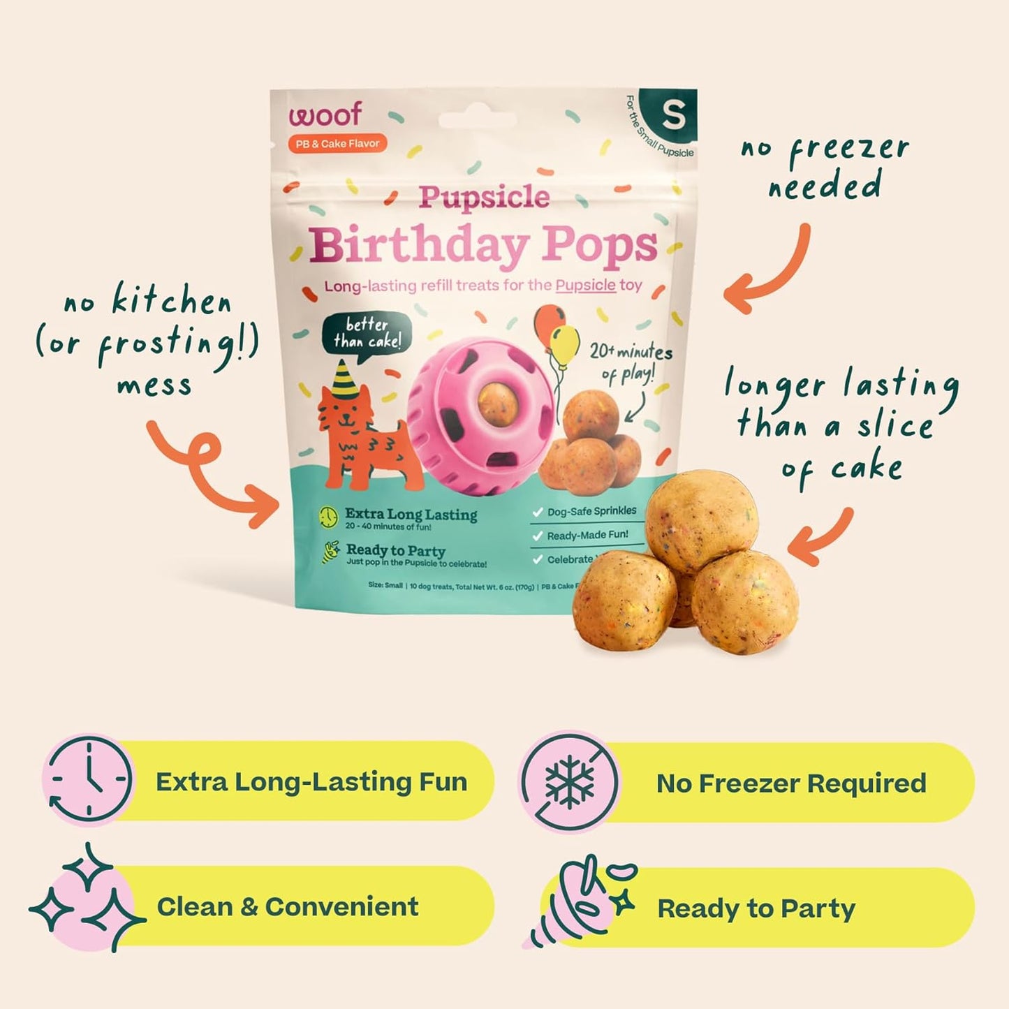 Pupsicle Birthday Pops - Healthy Dog Treats - Pre-Made Pupsicle Refills- Wholesome Ingredients - Naturally Sweet - Cake-Flavored Birthday Treat for Dogs - Large