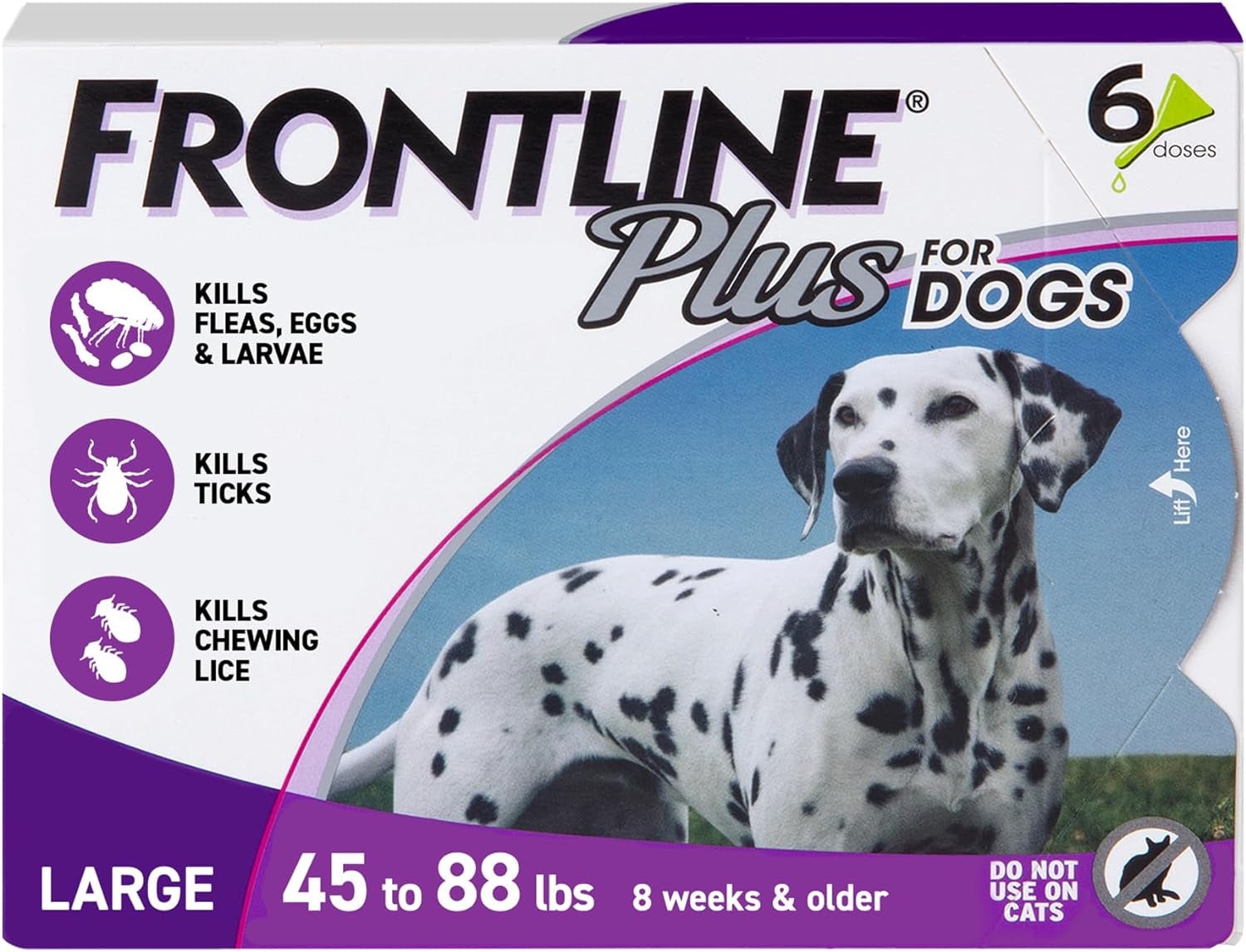 plus for Dogs Large Dog (45 to 88 Pounds) Flea and Tick Treatment, 6 Doses
