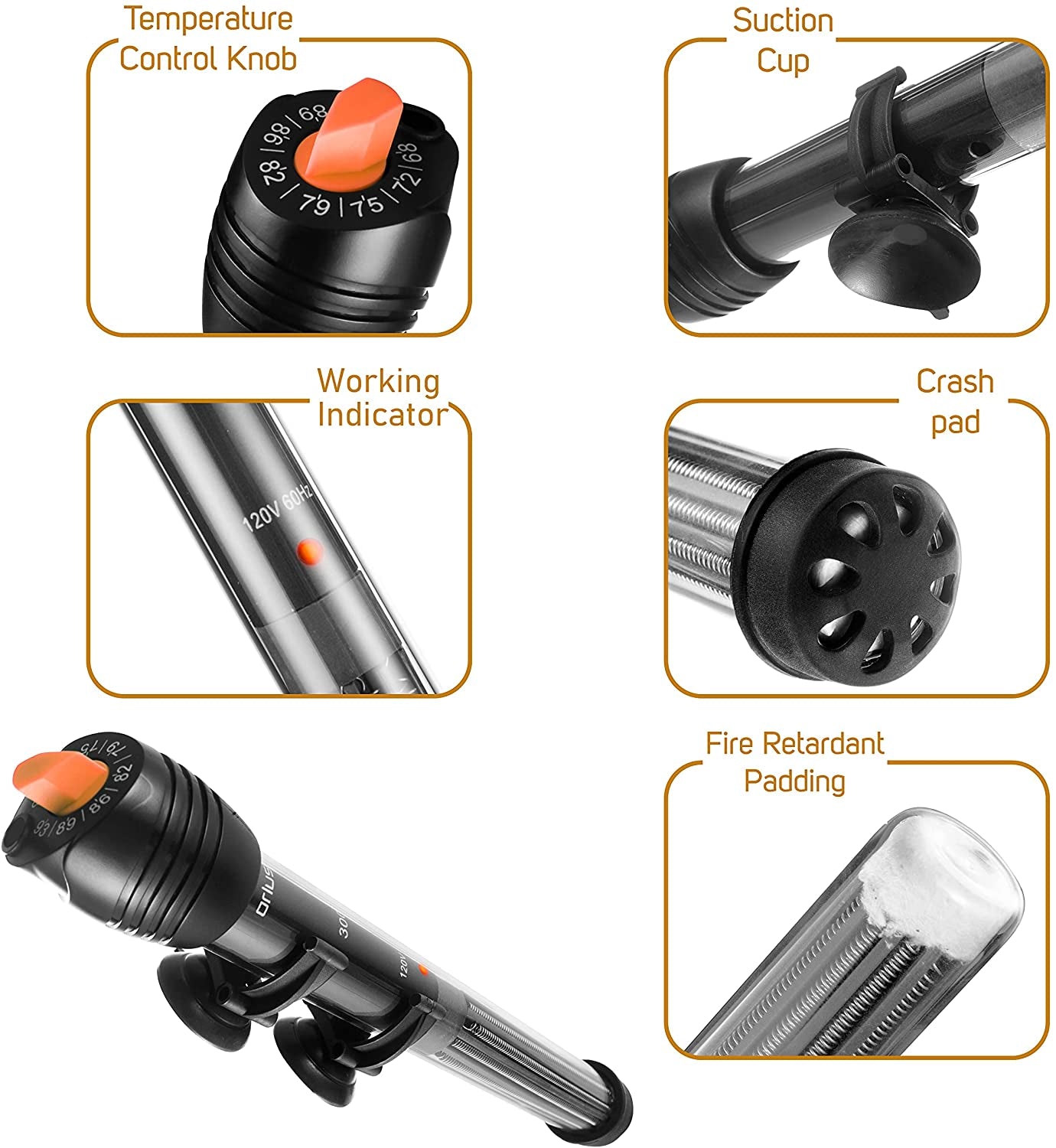 Submersible Aquarium Heater,500W Fish Tahk Heater with Adjust Knob Thermostat 2 Suction Cups and Free Thermometer Suitable for Marine Saltwater and Freshwater (500W)