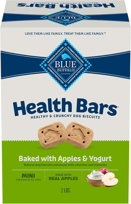 Mini Health Bars Crunchy Dog Biscuits, Oven-Baked with Natural Ingredients, Apples & Yogurt, 2-Lb Box