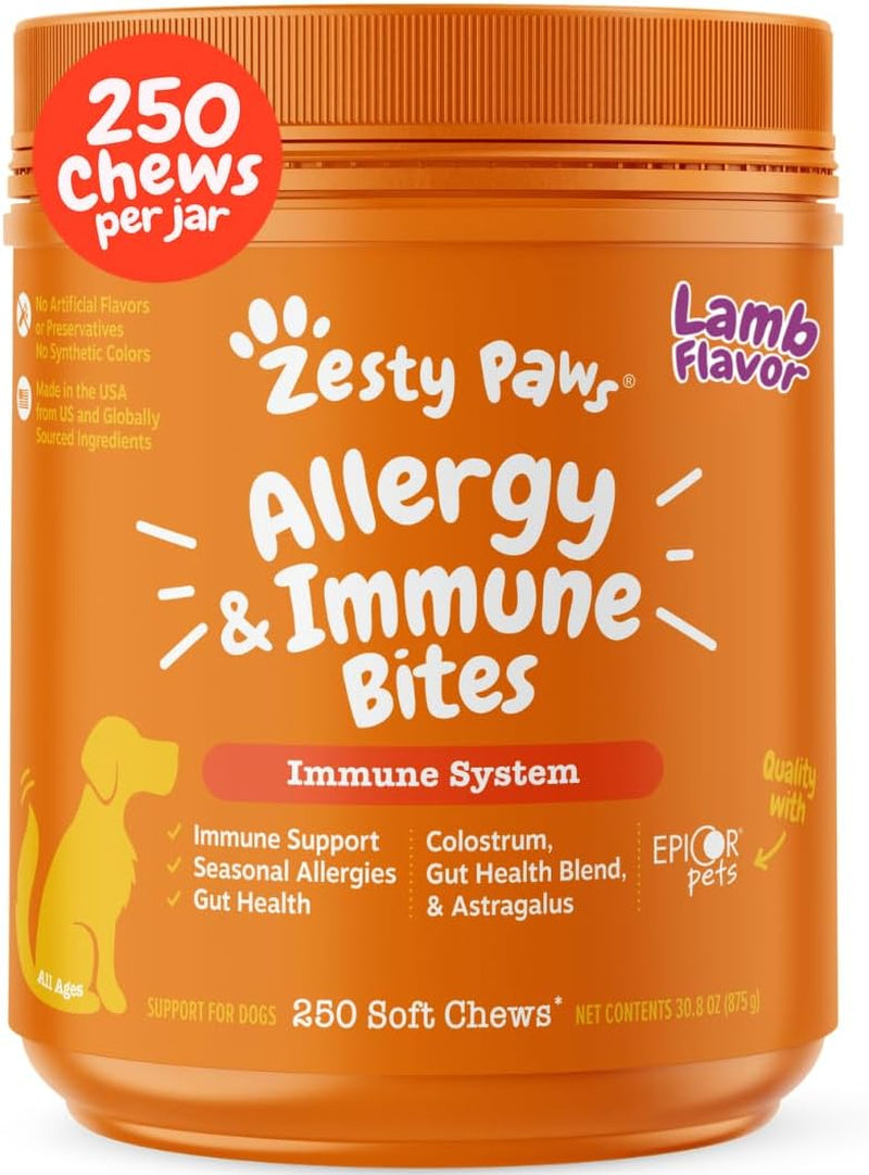 Dog Allergy Relief Chews, Dog Probiotics for Itchy Skin and Ears, Lamb, 250Ct