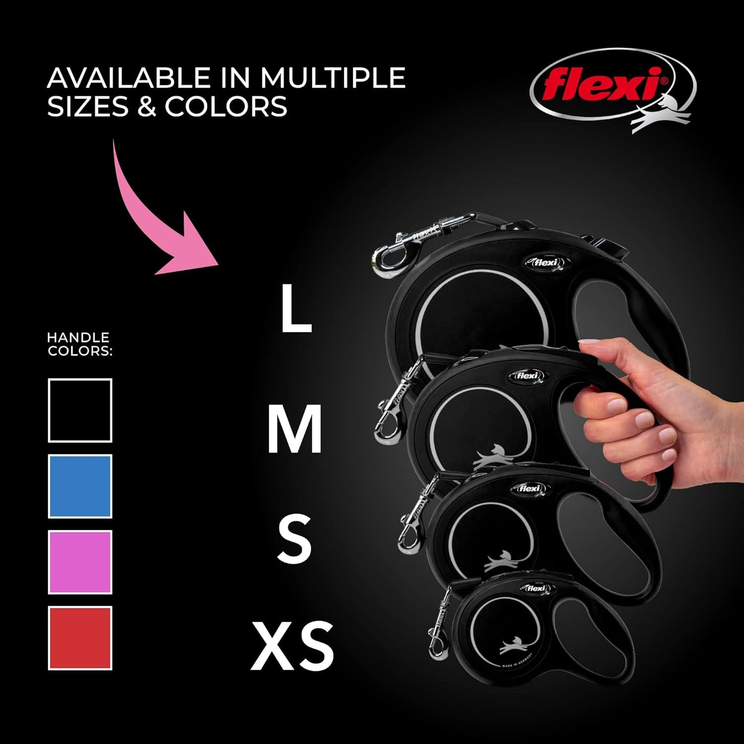 New Classic Tape Retractable Dog Leash for Large Dogs Upto 110 Lbs. – 26 Ft., Black | Tangle Free Pet Walking Leash with One-Handed Brake, Pause, Lock|German Quality Product