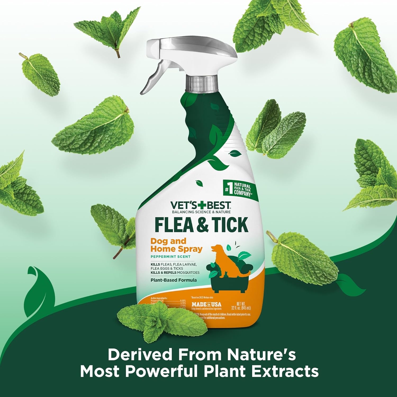 Natural Indoor Flea and Tick Spray – Dog Flea and Tick Treatment for Home, Plant-Based Formula with Natural Oils, Kills Fleas, Eggs & Ticks on Contact, Made in USA, 32 Oz