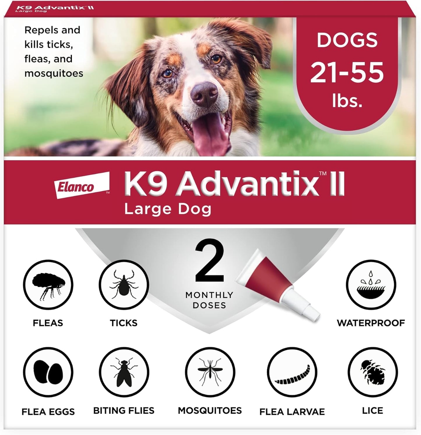 II Large Dog Vet-Recommended Flea, Tick & Mosquito Treatment & Prevention | Dogs 21-55 Lbs. | 2-Mo Supply (Packaging May Vary)