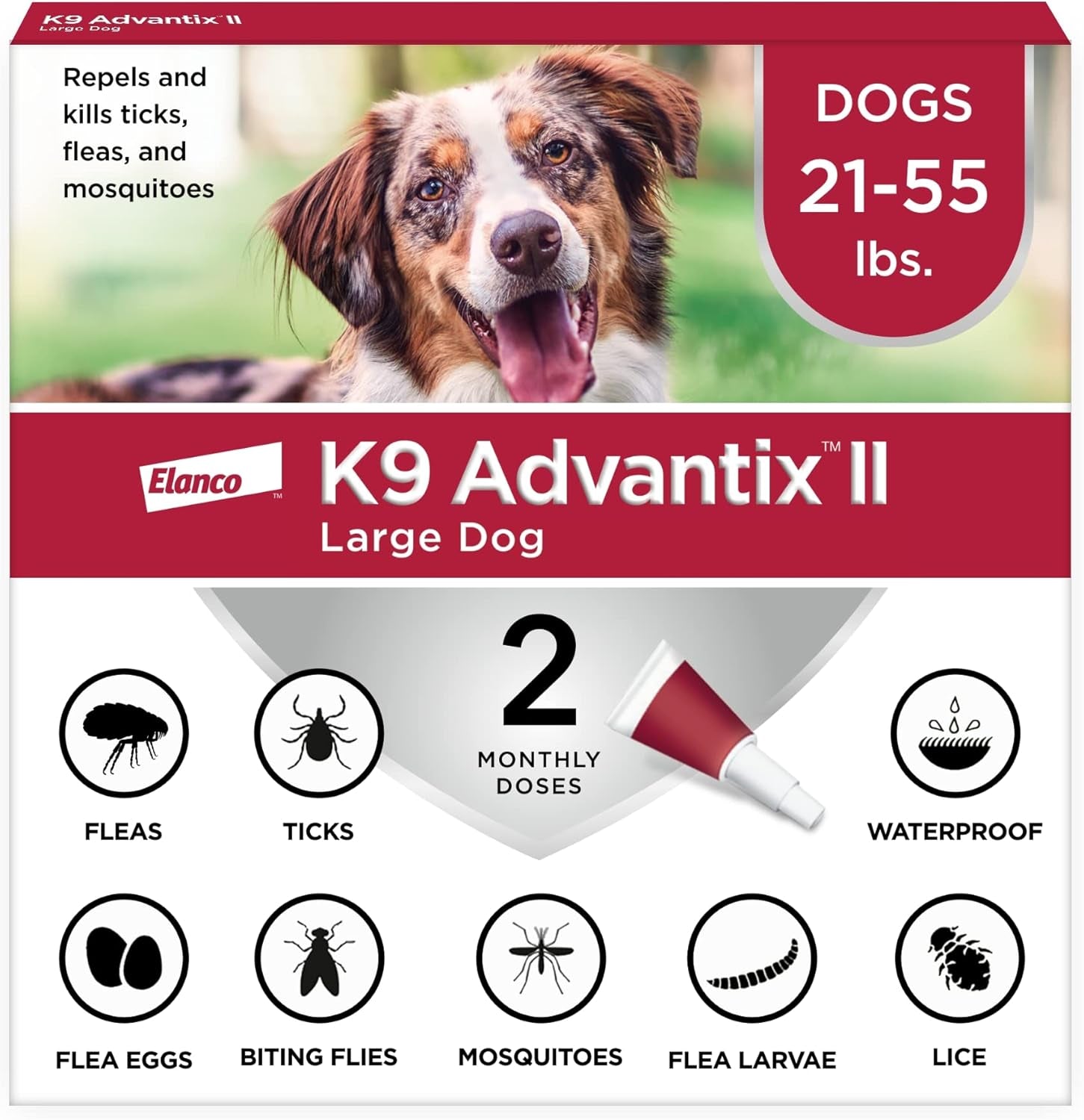 II Large Dog Vet-Recommended Flea, Tick & Mosquito Treatment & Prevention | Dogs 21-55 Lbs. | 2-Mo Supply (Packaging May Vary)