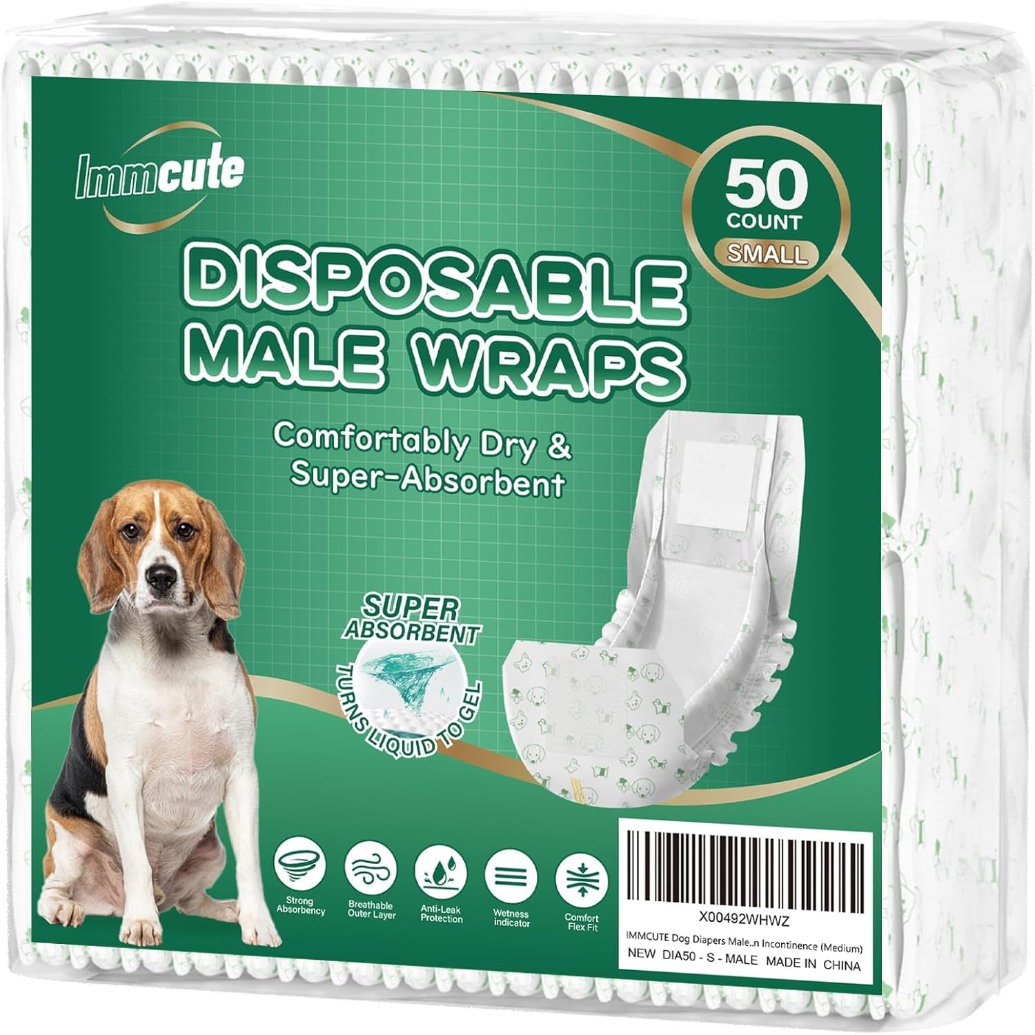 Dog Diapers Male Small 50 Ct, Male Dog Diapers Disposable with Wetness Indicator, Adjustable Puppy Diapers Male, Flashdry Gel Technology, Male Dog Wraps for Incontinence & Marking