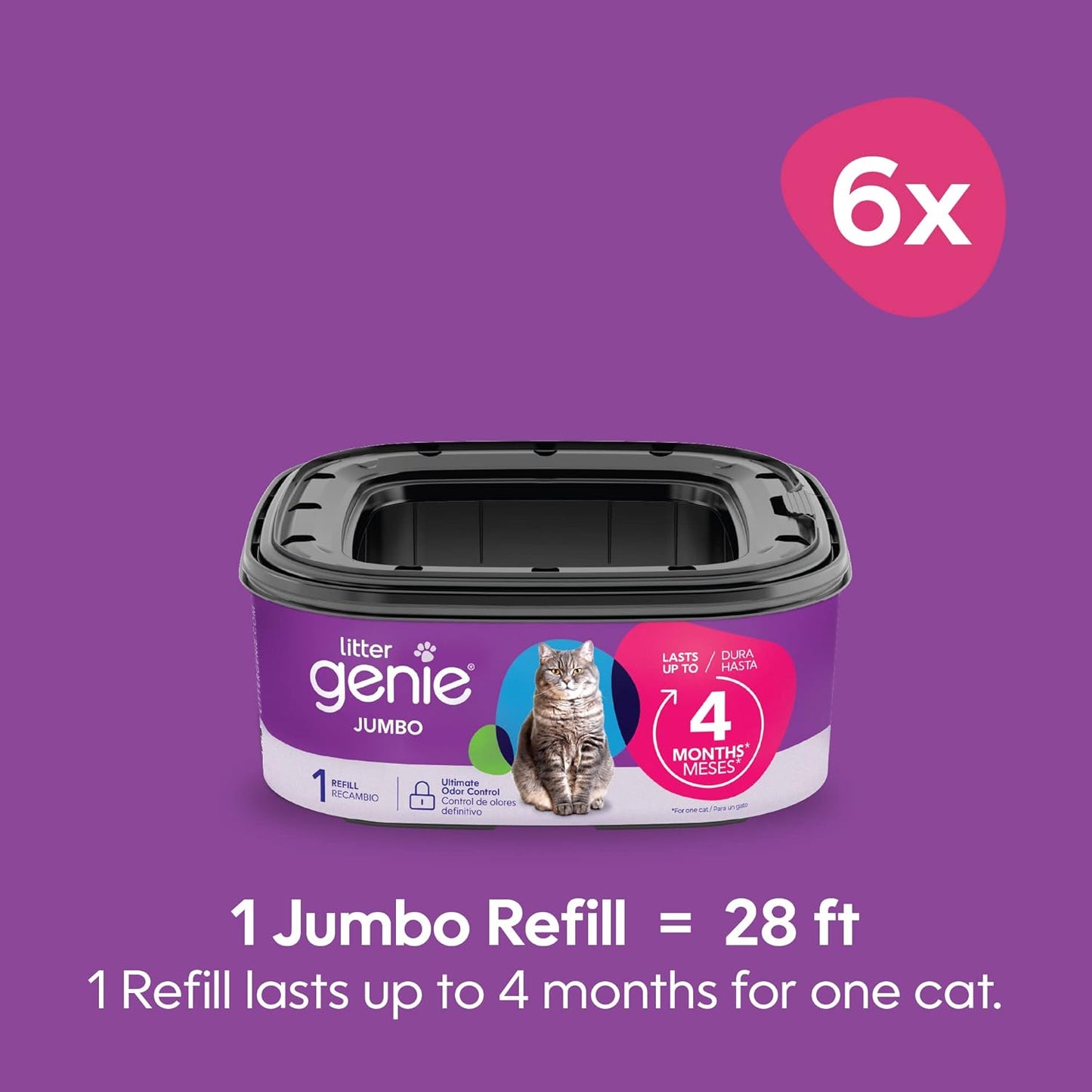Refill Bags | Jumbo 6-Pack | up to 24 Months of Supply in 6 Cartridges | Ultimate Odor Control Cat Litter Bags