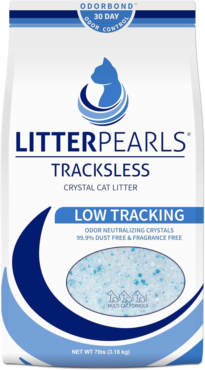Tracksless Unscented Non-Clumping Crystal Cat Litter with Odorbond, 7 Lb, White, Clear and Blue Crystals