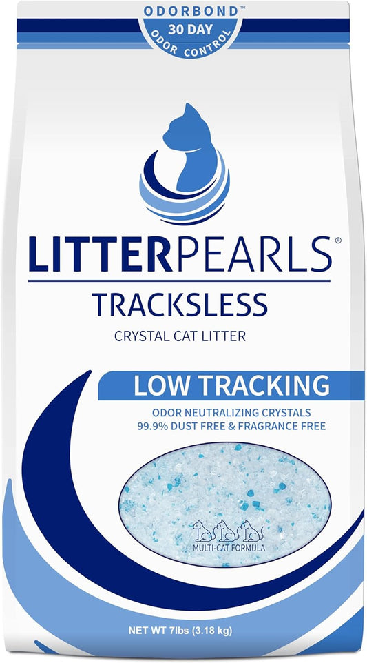 Tracksless Unscented Non-Clumping Crystal Cat Litter with Odorbond, 7 Lb, White, Clear and Blue Crystals