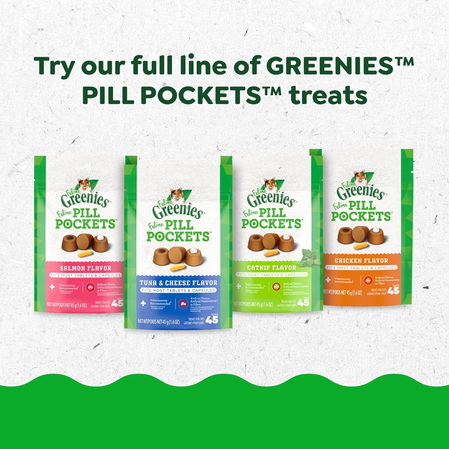 Feline Pill Pockets for Cats Natural Soft Cat Treats, Chicken Flavor, 1.6 Oz. Pouch (45 Treats)