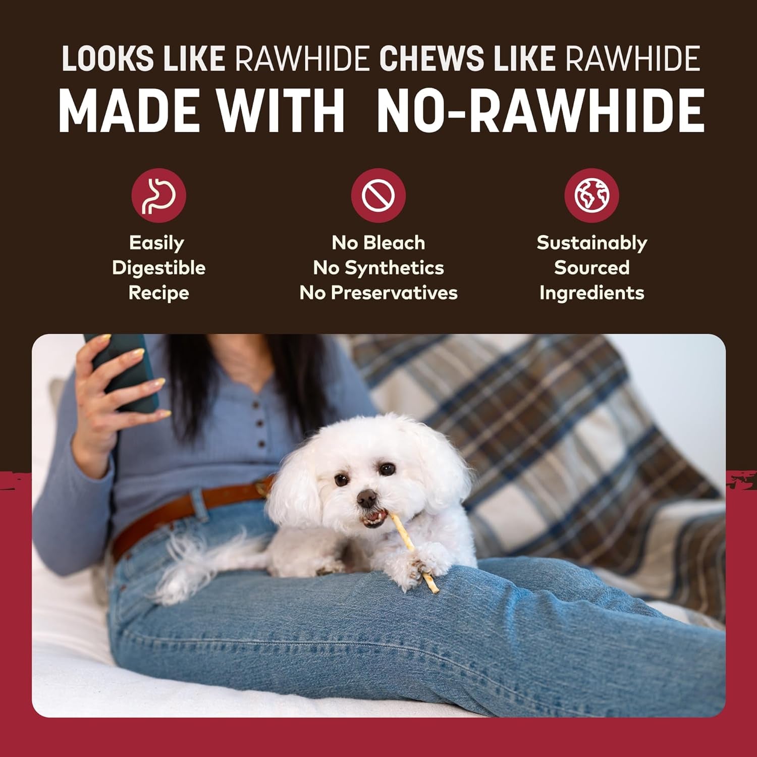 No Hide Stix - Long Lasting Rawhide Free Small Dog Chews Sticks, Beef - 20 Count Value Pack