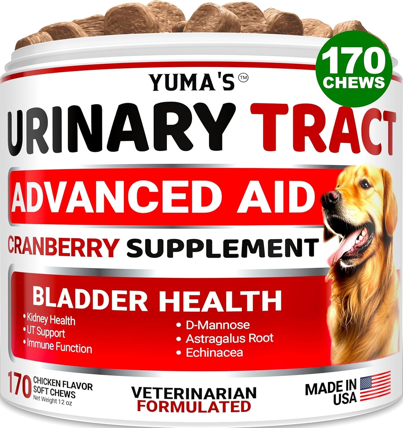 Dog UTI Treatment - 170 Treats - Cranberry Supplement for Dogs - Bladder Control - Urinary Tract Infection Treatment - UTI Medicine Multivitamin - Vitamins and Supplements - Made in USA