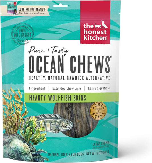 Ocean Chews Hearty Wolffish Skins Dog Treats, 6 Oz (Beams)