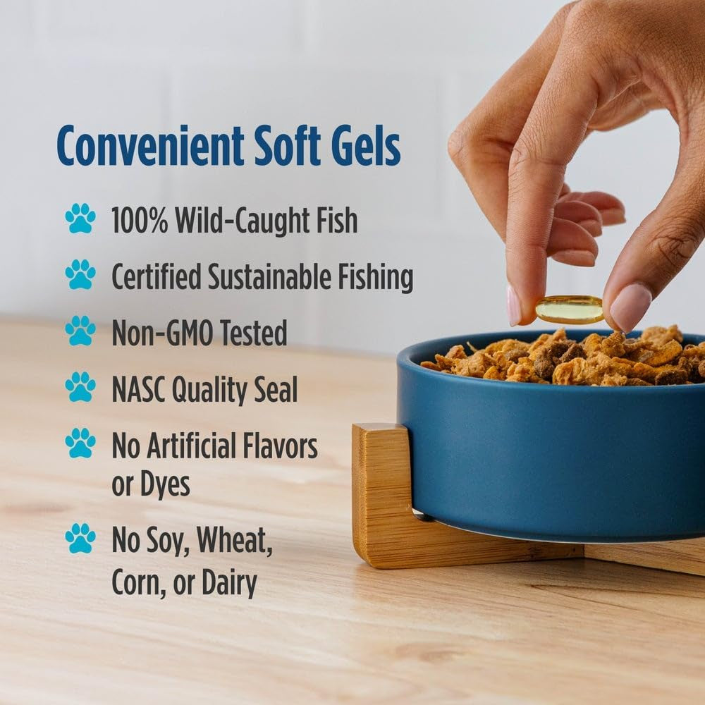 Omega-3 Pet, Unflavored - 180 Soft Gels - 320 Mg Omega-3 per Soft Gel - Fish Oil for Dogs with EPA & DHA - Promotes Heart, Skin, Coat, & Immune Health