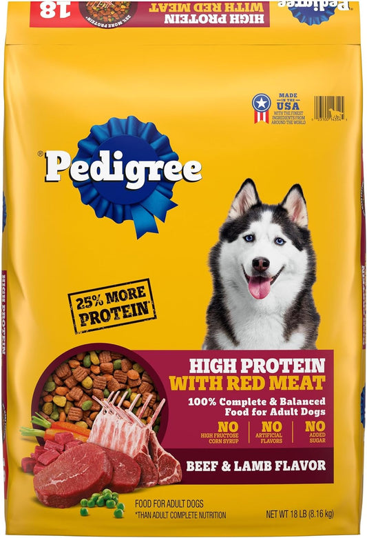 High Protein Adult Dry Dog Food, Beef and Lamb Flavor, 18 Lb. Bag