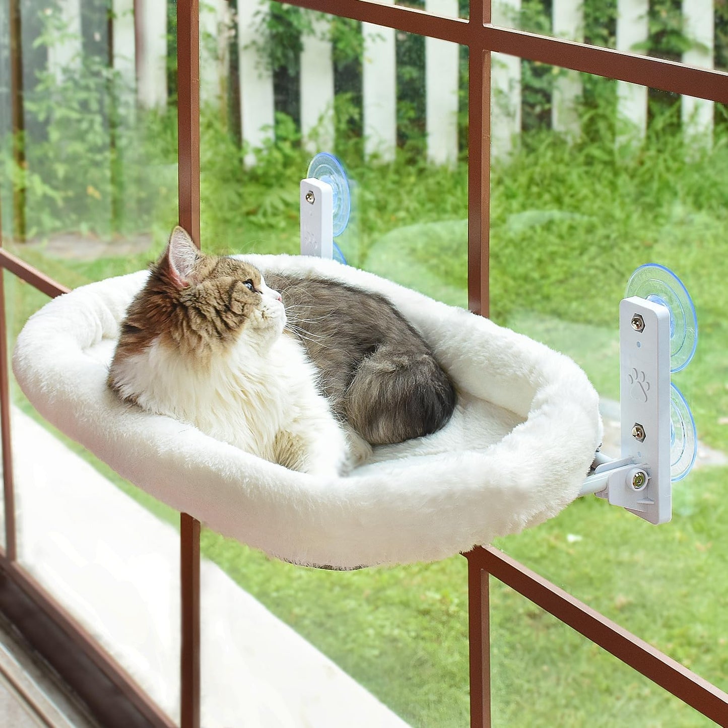 Cordless Cat Window Perch, Window Hammock for Cats with 4 Strong Suction Cups, Solid Metal Frame and Soft Cover, Indoor Cat Bed
