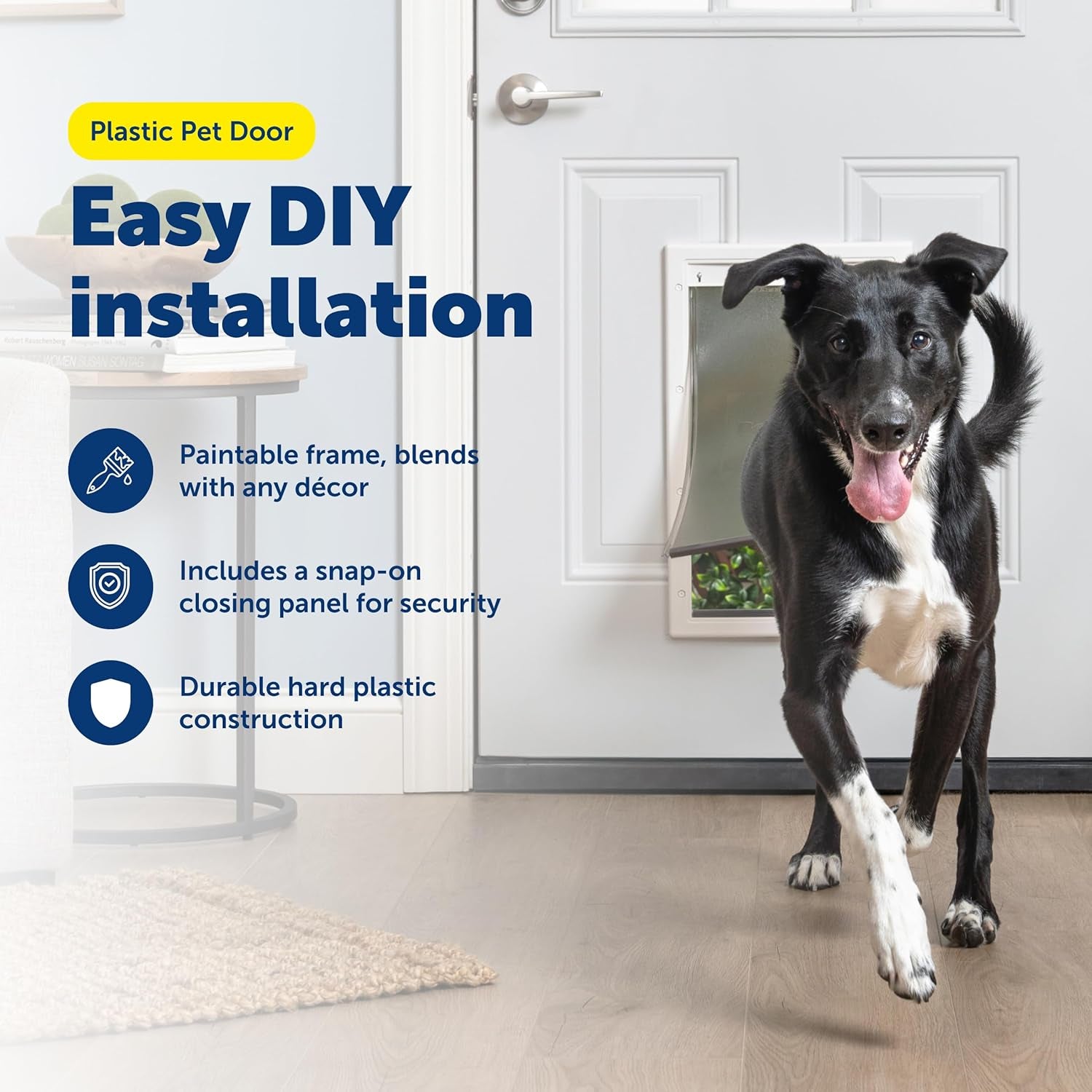 Plastic Pet Door - Easy Install for Wood, PVC Metal & Paneled Doors - Rust-Free Plastic Frame - Flap Dimensions 10 1/4" W X 16 1/4" H - for Large Dogs Weighing up to 100 Lb