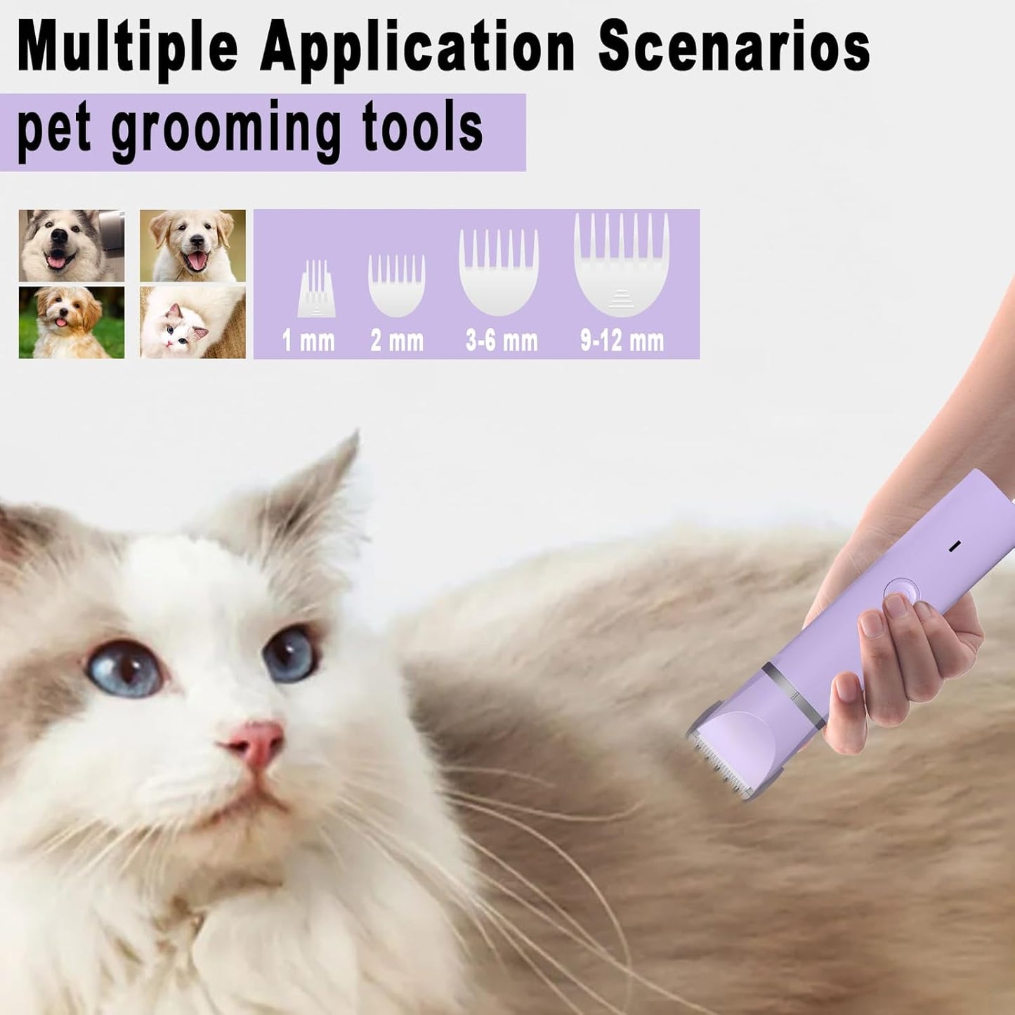 Dog Grooming Clippers Kit-Electric Rechargeable Cat Trimmer Tools-Cordless Quiet Pet Nail Paw Grinder-4 in 1 Multifunctional Low Noise Shaver-Razor for Feet Face Ears Toenail Eye