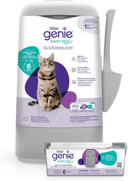 Easy Roll Pail | Cat Litter Box Waste Disposal System for Odor Control | Includes 1 Continuous Refill Bag