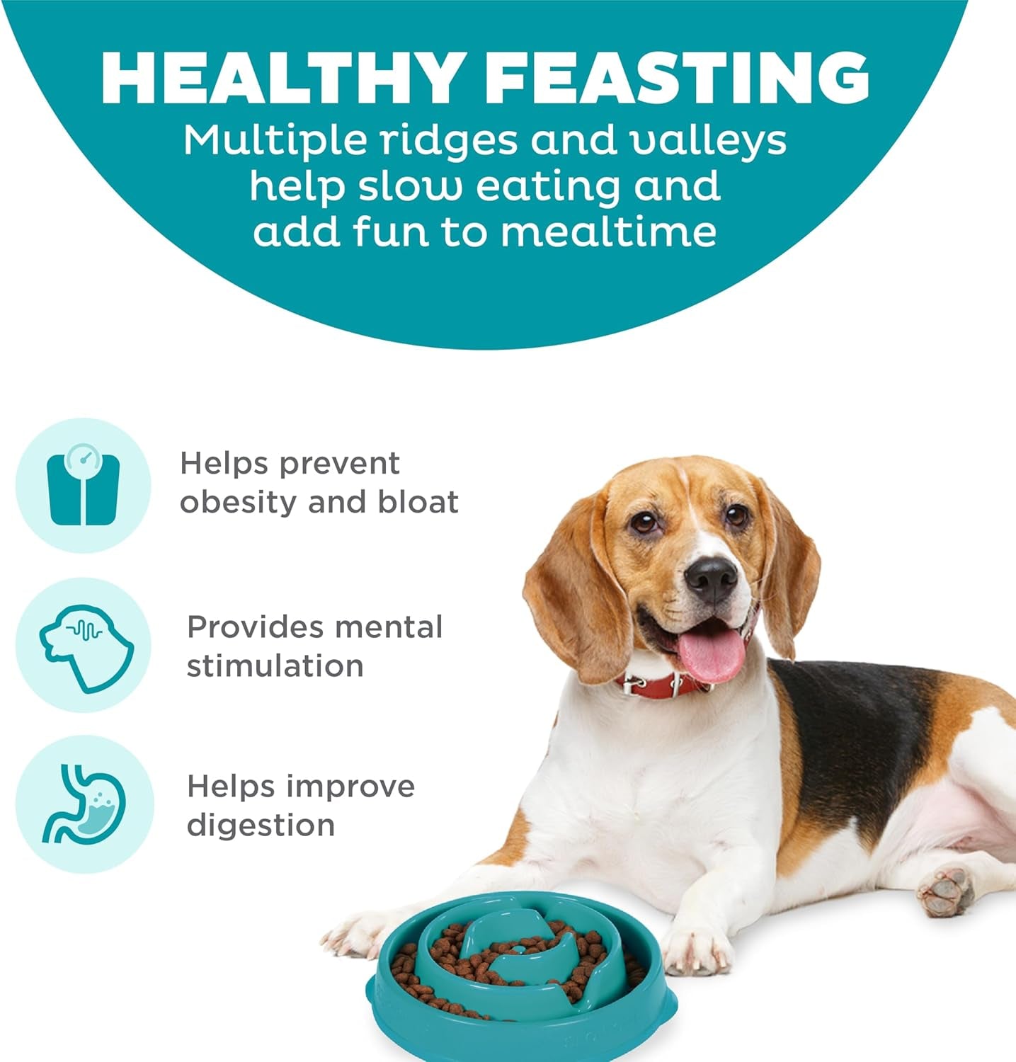 Fun Feeder Slo Bowl, Medium Slow Feeder Dog Bowl, 2 Cups, Turquoise