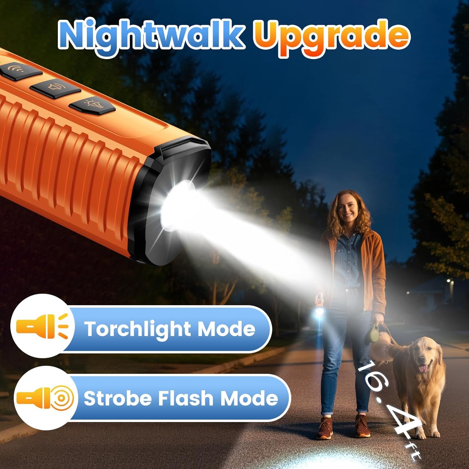 Dog Bark Deterrent Device 3X anti Barking Device for Dogs, 5 Modes Stop Neighbors Dog Barks No More Safe for All Dogs 50FT Bark Control Indoor Outdoor with Flashlight,Dog Training Device