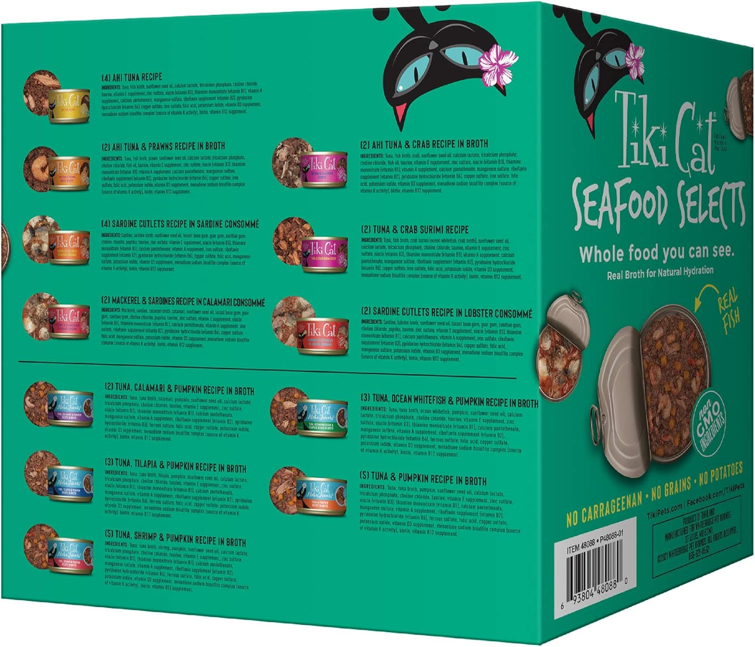 Tiki Cat Seafood Selects, Ultimate Variety Pack, 36 High Protein Servings with Real Flaked Fish, Wet Cat Food Mega Pack, 2.8 and 3 Oz. Cans (Pack of 36)