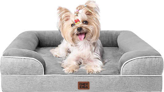 Orthopedic Dog Bed for Small Dogs, Waterproof Memory Foam Small Pet Beds with Sides, Non-Slip Bottom and Egg-Crate Foam Medium Dog Couch Bed with Washable Removable Cover, Grey