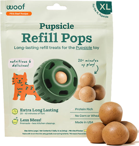 Pupsicle Refill Pops - Low-Mess Dog Snacks - with Peanut Butter and Beef - Dog Treats - Long Lasting - XL Pops - 5 Count