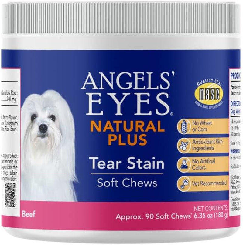 Natural Tear Stain Prevention Soft Chews for Dogs | Beef Flavor| for All Breeds | No Wheat No Corn | Daily Supplement | Proprietary Formula | 90Ct