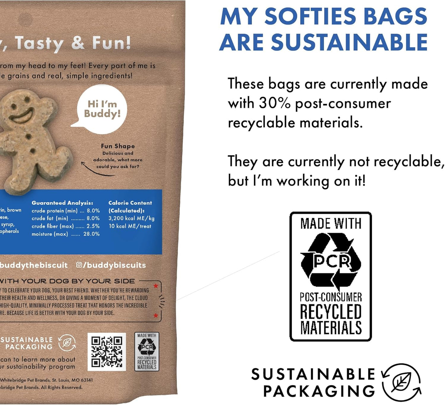 Buddy Biscuit Softies 6 Oz Pouch, Soft & Chewy, Natural Bacon and Cheese Flavor Dog Treats, Oven Baked in the USA