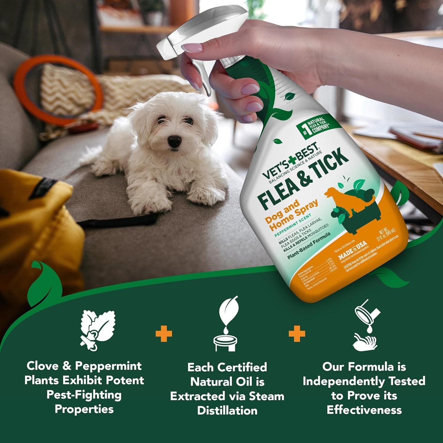 Vet’S Best Flea and Tick Home Spray – Plant-Based Flea and Tick Treatment for Dogs and Indoor Use – Natural Spray with Essential Oils for Flea Control in Home – 32 Oz Bottles, 2 Pack