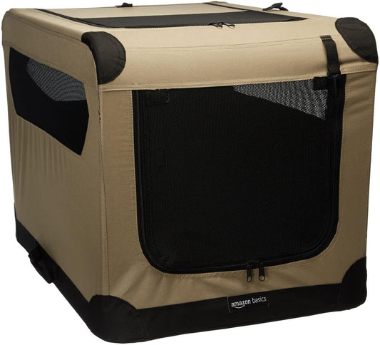 2-Door Portable Soft-Sided Folding Soft Dog Travel Crate Kennel, Medium (M 30" X 21" X 21"), Tan