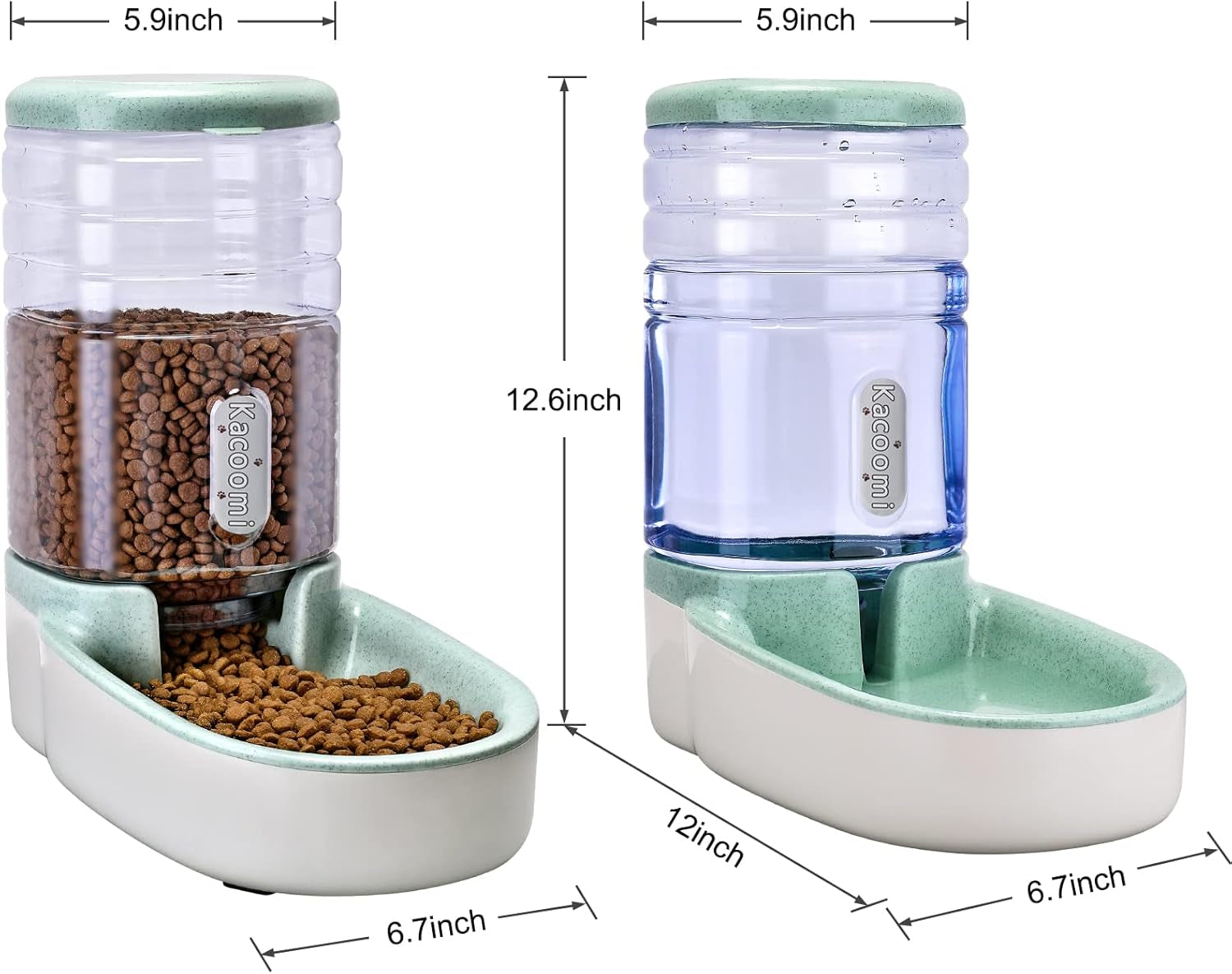 Automatic Dog Cat Feeder and Water Dispenser Gravity Food Feeder and Waterer Set with Pet Food Bowl for Small Medium Dog Puppy Kitten, Large Capacity 1 Gallon X 2
