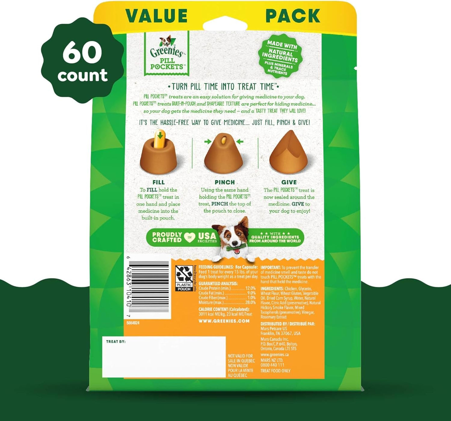 Pill Pockets for Dogs Large Size, Soft Dog Treats, Chicken Flavor, 15.8 Oz. Pouch (60 Treats)