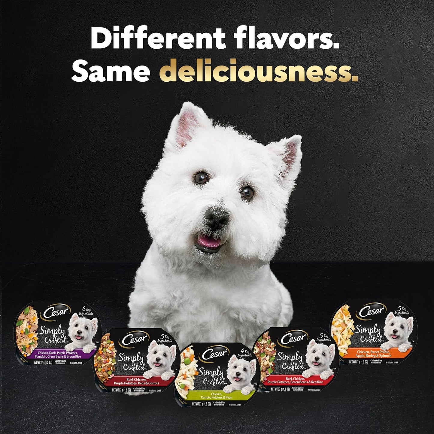 Simply Crafted Adult Wet Dog Food Meal Topper, Chicken, Carrots & Green Beans and Beef, Chicken, Purple Potatoes, Peas & Carrots Variety Pack, 1.3 Oz. (16 Count, Pack of 1)