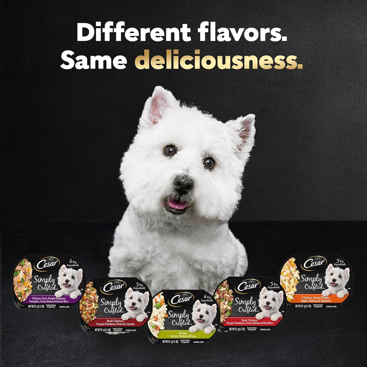 Simply Crafted Adult Wet Dog Food Meal Topper, Chicken, Carrots & Green Beans and Beef, Chicken, Purple Potatoes, Peas & Carrots Variety Pack, 1.3 Oz. (16 Count, Pack of 1)