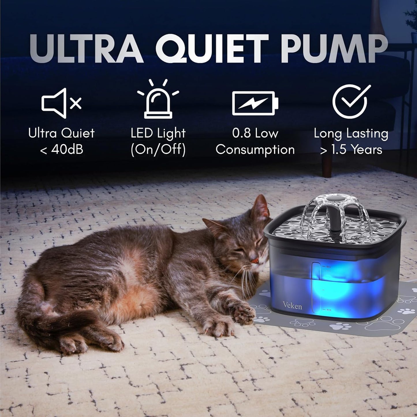 Innovation Award Winner 95Oz/2.8L Pet Fountain, Automatic Cat Water Fountain Dog Water Dispenser with Replacement Filters for Cats, Dogs, Multiple Pets (Space Black, Plastic)
