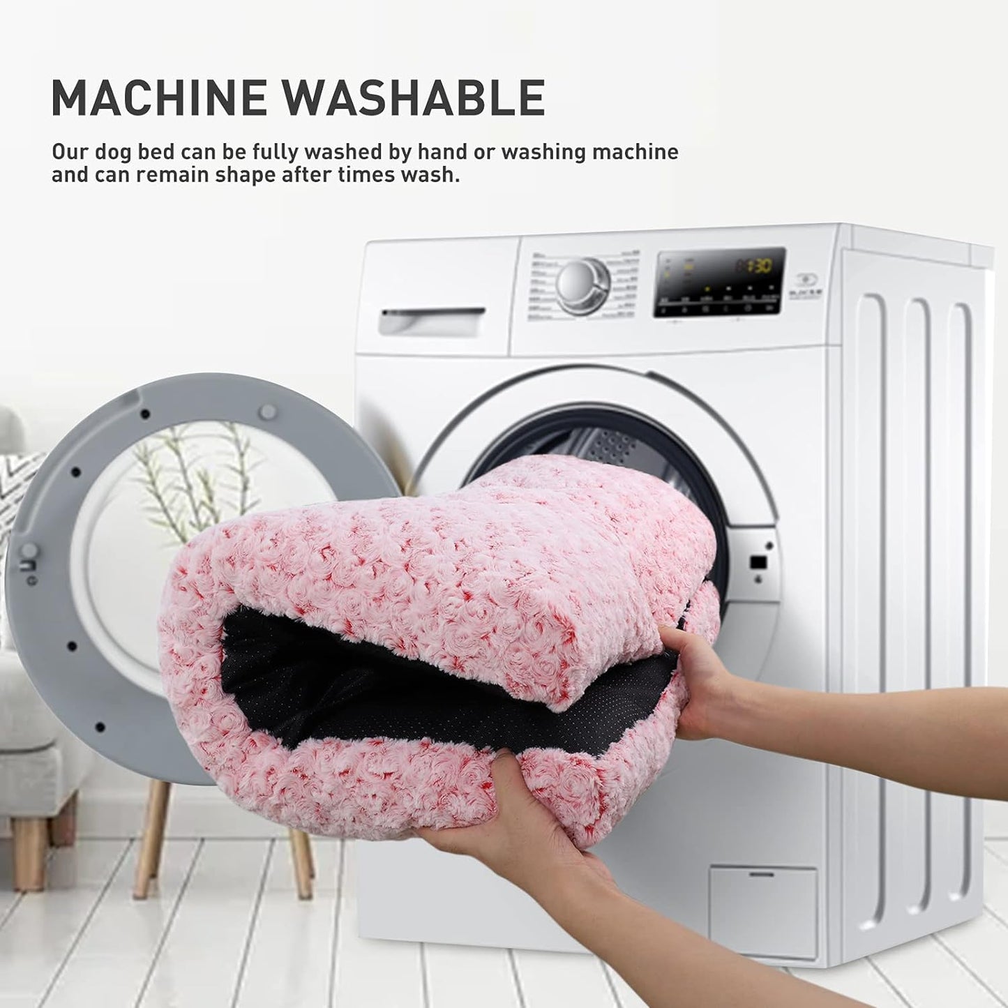 Washable Dog Bed Deluxe Plush Dog Crate Beds Comfy Kennel Pad Anti-Slip Pet Sleeping Mat for Large, Jumbo, Medium, Small Dogs Breeds, 35" X 23", Pink