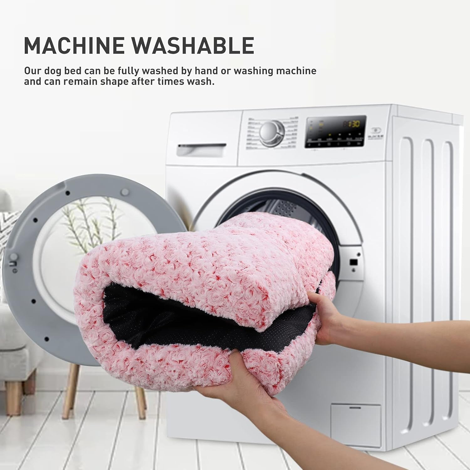 Washable Dog Bed Deluxe Plush Dog Crate Beds Comfy Kennel Pad Anti-Slip Pet Sleeping Mat for Large, Jumbo, Medium, Small Dogs Breeds, 35" X 23", Pink