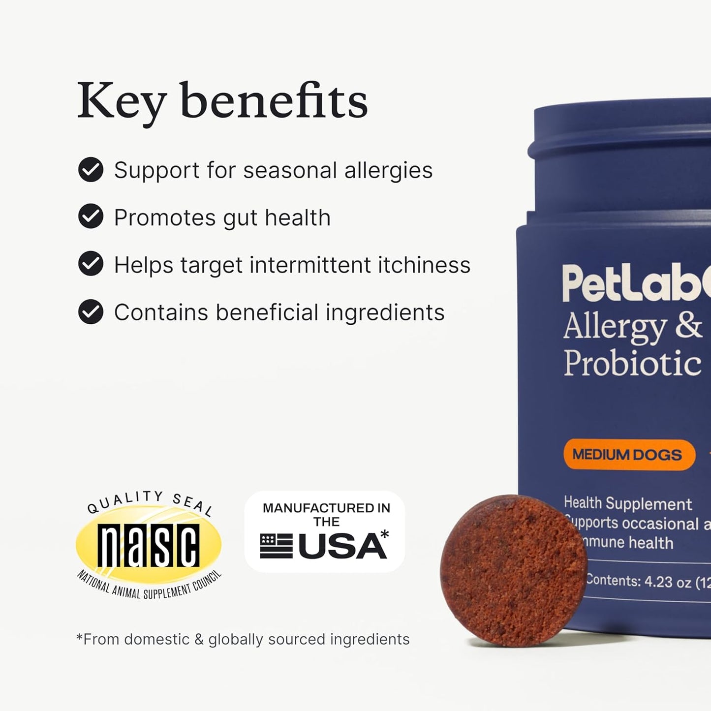 Allergy & Immune Daily Probiotics for Dogs. Supports Yeast Production, Seasonal Allergies, Intermittent Itchiness, Gut & Digestive Health for Medium Size Dogs, Packaging May Vary