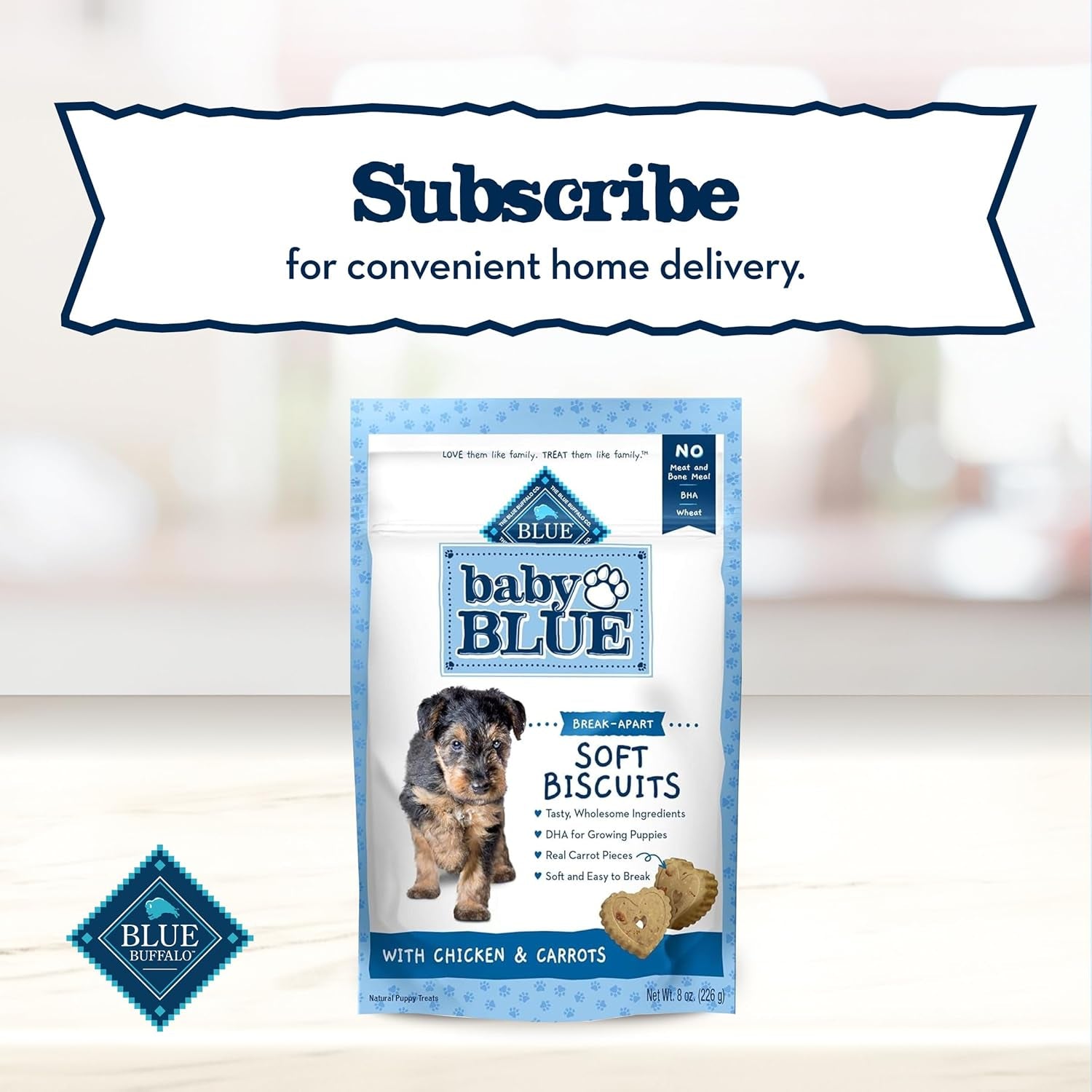 Baby BLUE Soft Biscuits with DHA, Natural Dog Treats for Puppies, Great for Training, with Chicken & Carrots, 8-Oz. Bag