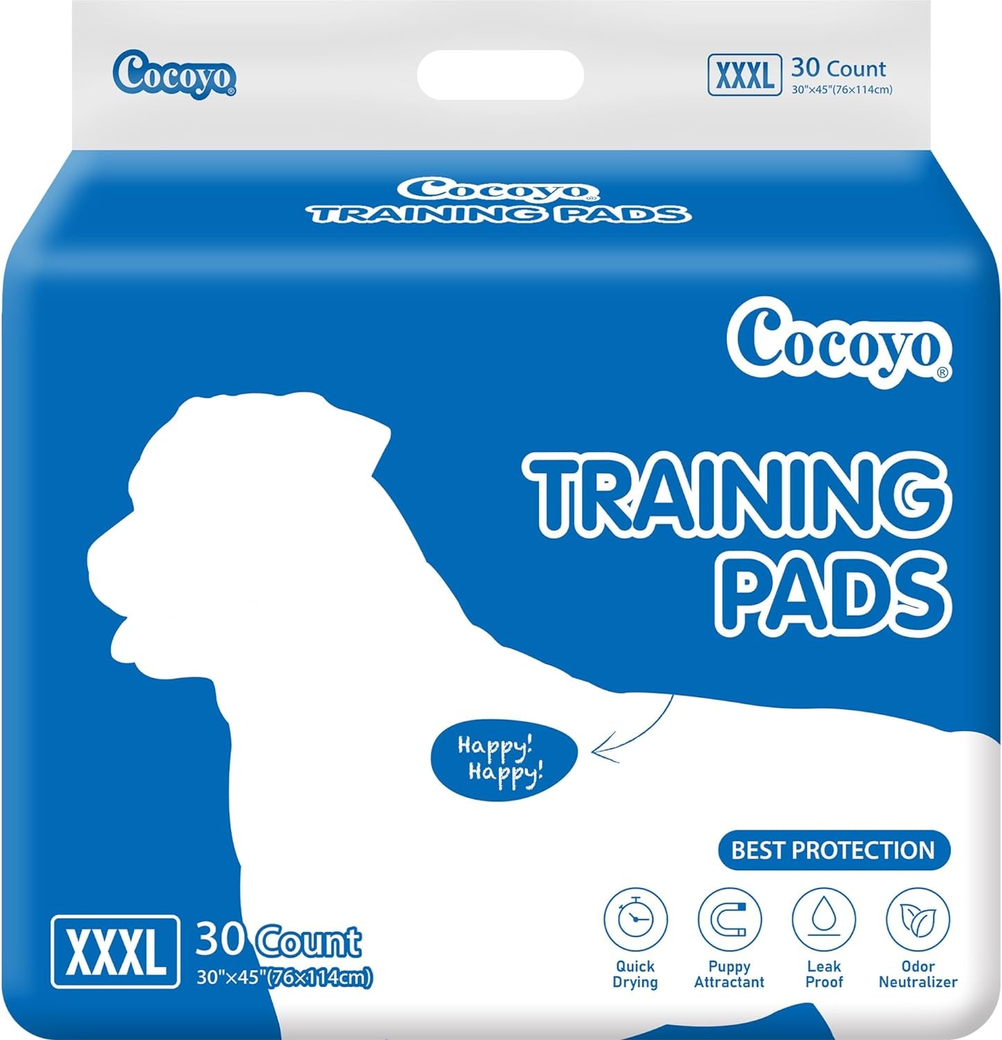 Best Value Dog Training Pads Giant Size | Dog Pee Pads XXXL Size | Super Absorbent Puppy Pads (30" X 45", 30 Count) (XXXL)